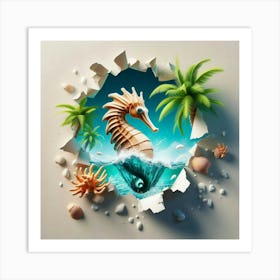 Wall Breakthrough With Seahorse Art Print