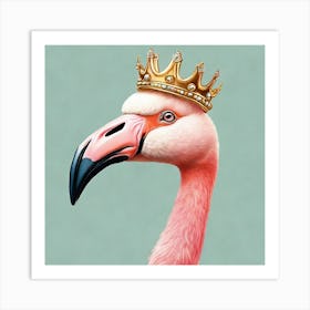 Flamingo With Crown Art Print