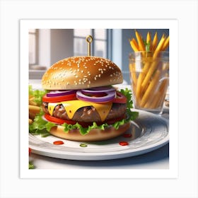 Hamburger And Fries 24 Art Print