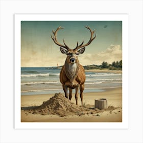 Deer On The Beach 4 Art Print