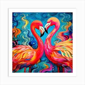 Flamingos In Love Art Print