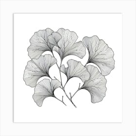 Line Art gingko leaves Art Print