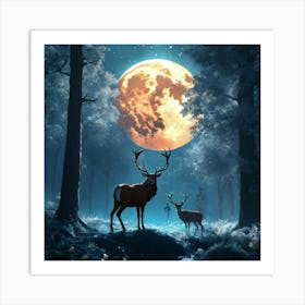 Deer In The Moonlight Art Print