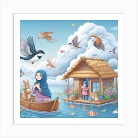 Muslim Girl In A Boat Art Print