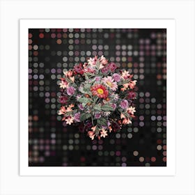 Vintage Red Aster Flower Wreath on Dot Bokeh Pattern n.0132 Art Print