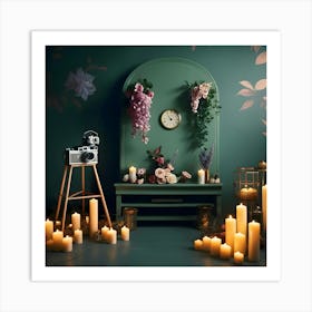 Photo Studio With Candles And Flowers Art Print