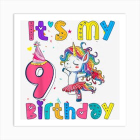 9 Years Old Unicorn Face 9th Birthday Girl Unicorn Party Art Print