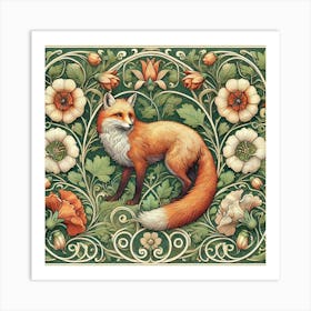 william morris Fox In A Flower bed Art Print