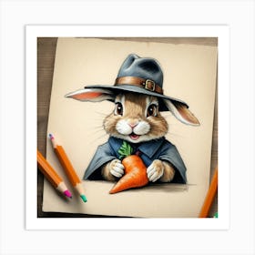 Rabbit In Hat 2 Art Print