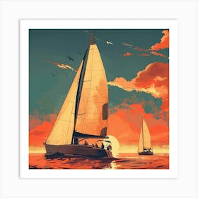 Sunset Sailboats Art Print