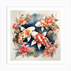 Koi Fishes Couple Watercolor Art Print 2 Art Print