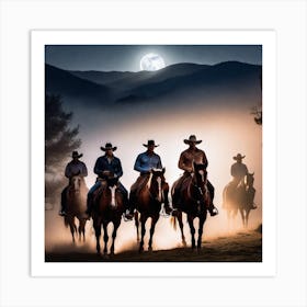Cowboys In The Moonlight Art Print