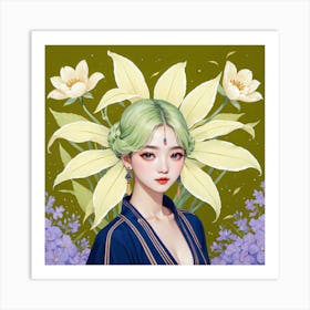 Chinese Girl With Flowers 2 Art Print