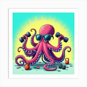 Flux Dev A Whimsical Illustration Of An Octopus Wearing A Pair 1 Art Print