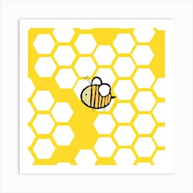 Bee On A Yellow Background Art Print