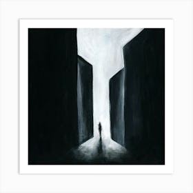 Leaving Labyrinth Painting Figure Darkness Light Surrealist Square Black And White Person Meaning Symbolism Healing Relief Bedroom Art Print