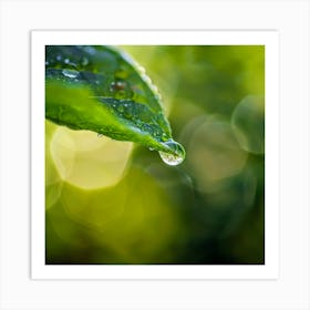 Water Drop On Green Leaf Art Print