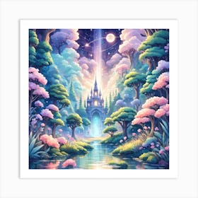 A Fantasy Forest With Twinkling Stars In Pastel Tone Square Composition 443 Art Print