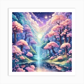 A Fantasy Forest With Twinkling Stars In Pastel Tone Square Composition 197 Art Print