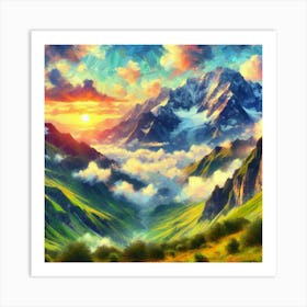 Sunset In The Mountains Art Print