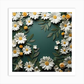 Paper Flowers On A Green Background 1 Art Print