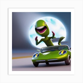 Dinosaur In A Car Art Print