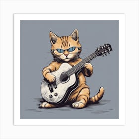 Cat Playing Guitar Art Print