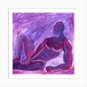 Male Nude Purple 2 - man homoerotic adult mature gay art mauve hand painted figure Art Print
