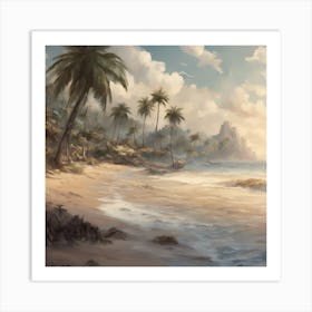 Tropical Beach With Palm Trees 1 Art Print