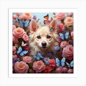 Dog With Butterflies 1 Art Print