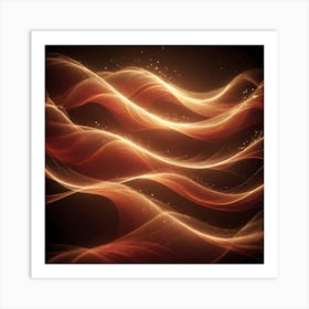 Abstract, Glowing, Golden Waves On A Dark Background Art Print