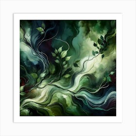 Abstract, Emerald Swirls: Nature’s Dreamlike Embrace Art Print