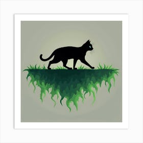 Black Cat On Grass 1 Art Print