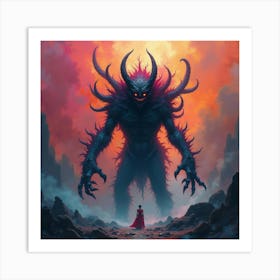 Monstrous Entity In A Vibrant Watercolor Realm, Dark And Intense 1 Art Print