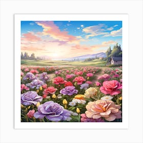 Field Of Roses Art Print