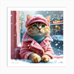 Cat In Pink Coat Art Print