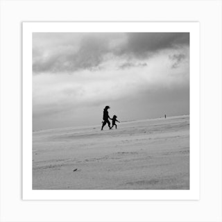 The Mother And Child Blowing On The Beach Texel Netherlands Square Art Print