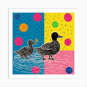 Duckling Geometric Pattern Linocut Style 6 Art Print