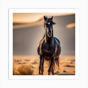 Black Horse In The Desert Art Print