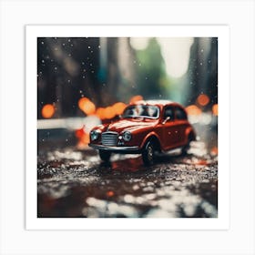 Red Car In The Rain Art Print