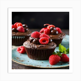 Chocolate Cupcakes With Raspberries Art Print