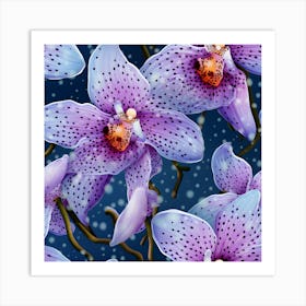 Orchids On A Blue Background Art Print