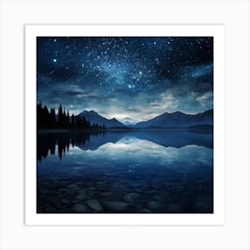 Peaceful Lake With Spectacular Starlit Reflection Art Print