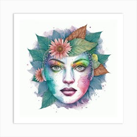 Watercolor Of A Woman With Flowers 7 Art Print