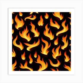 Flames On A Black Background Art Print