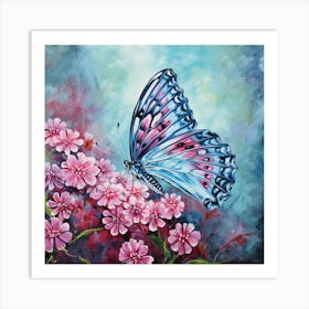 Butterfly On Pink Flowers 1 Art Print