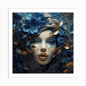 Woman With Blue Flowers Art Print