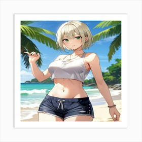 Anime Girl On The Beach Art Print