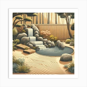 Japanese Garden Waterfall Sand Art Print