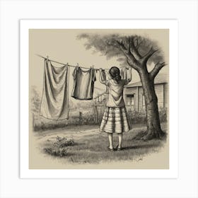 Girl Washing Clothes Art Print